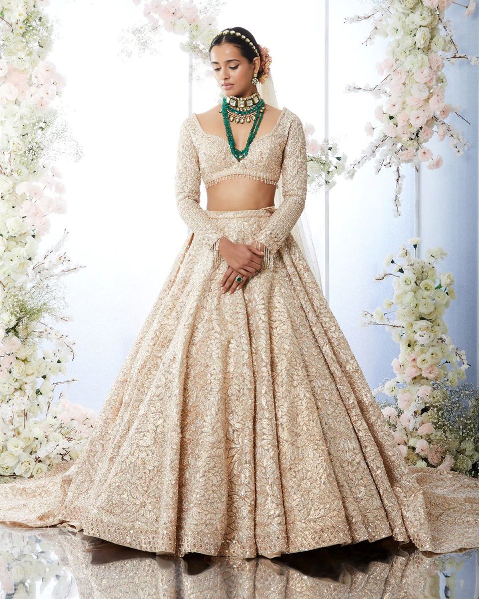 Off white Party Wear Embroidered Georgette Lehenga Choli