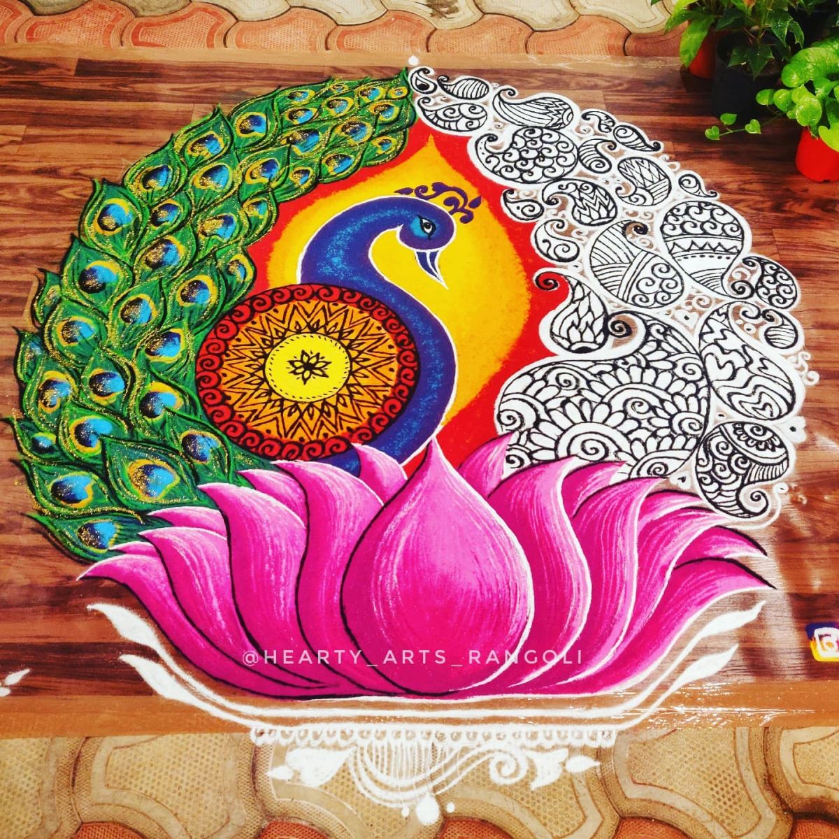 Peacock Rangoli | Rangoli designs simple diwali, Easy rangoli designs  diwali, Very easy rangoli designs