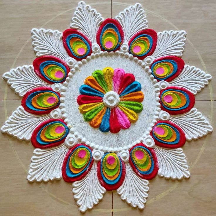 Freehand Rangoli Design on paper in circle|Peakock feather Rangoli designs  diwali designs - YouTube